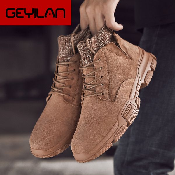 

men autumn winter outdoor travel boots leather casual shoes sneakers male non-slip sports desert boots 2508, Black