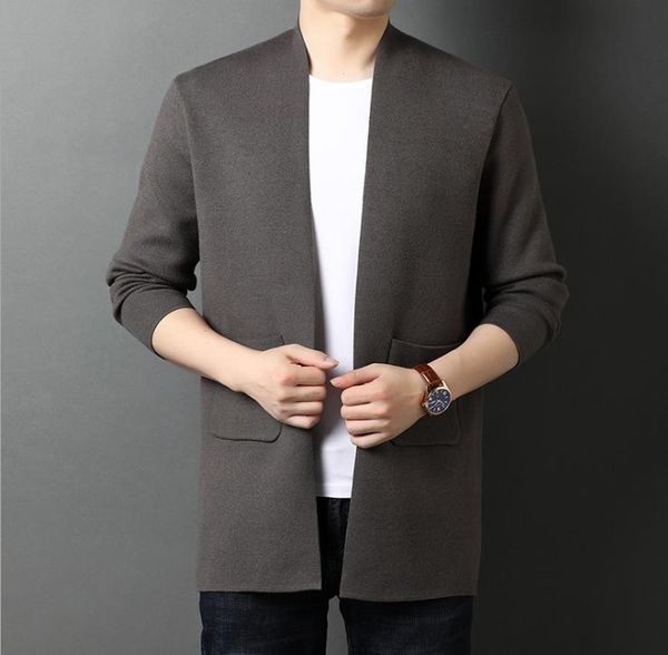

mens solid color pocket cardigan autumn winter stand collar slim business sweater coats man fashion outerwears, White;black