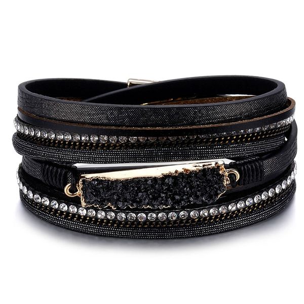 

vintage multilayer black leather bracelet for man women fashion crystal bangle party jewelry simple statement jewelry 2020