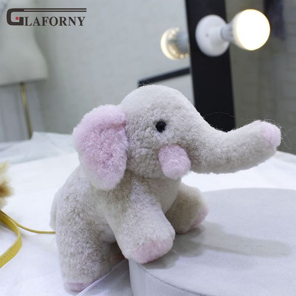

2019 glaforny keychain real wool elephant pendant bag fur ornament plush toy key chain car ring decoration, Slivery;golden