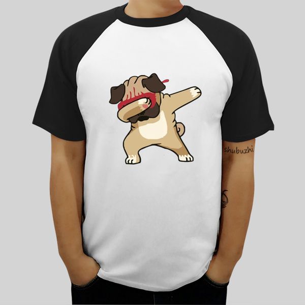 

mens raglan sleeve t-shirt cotton dabbing pug cute dog fitted cotton poly t-shirt summer fashion ringer tee male tee-shirt