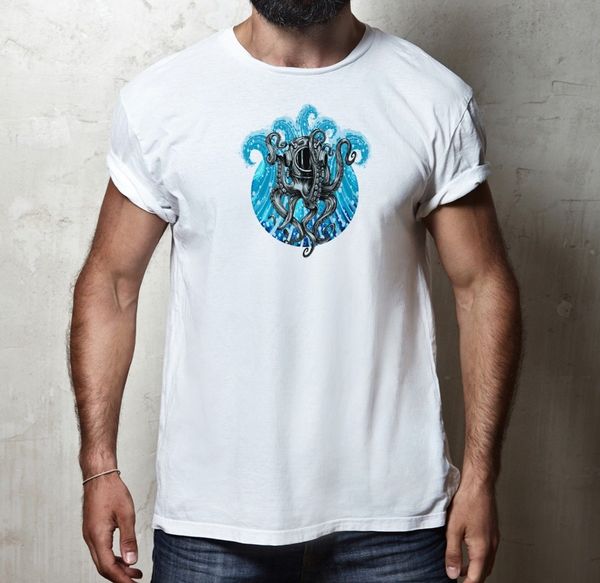 

2019 новый casual cotton tee shirt подводный водопад deep sea водолаза octopus mens fit t-shirt tee top лето мужчины футболку
