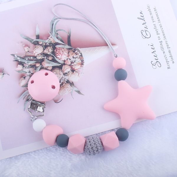 

новые клипы pacifier chain экологичные новорожденного зубные клип food grade silicone star кормление цепи