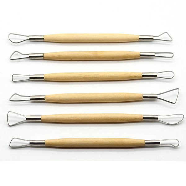 

6pcs clay tools stainless steel scraper tool diy wooden handle double-headed