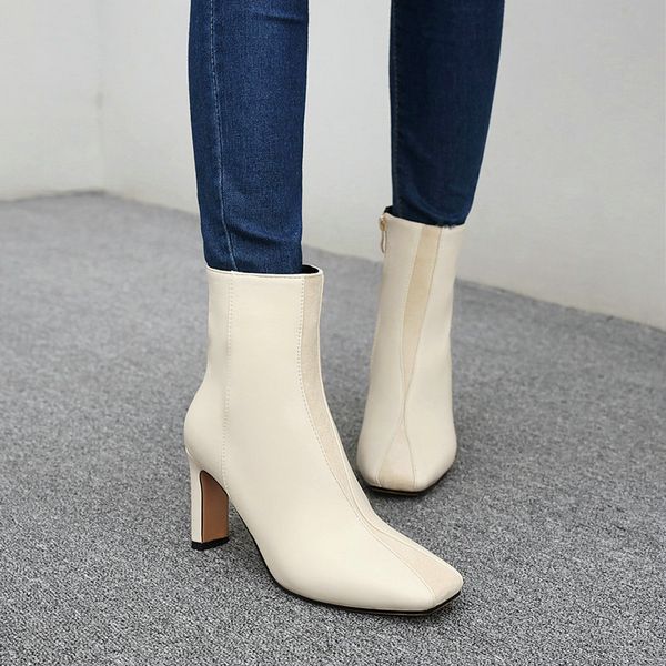 

boots [deat] 2021 spring autumn fashion casual solid color pu leather single zipper shoes women short cool sf233, Black