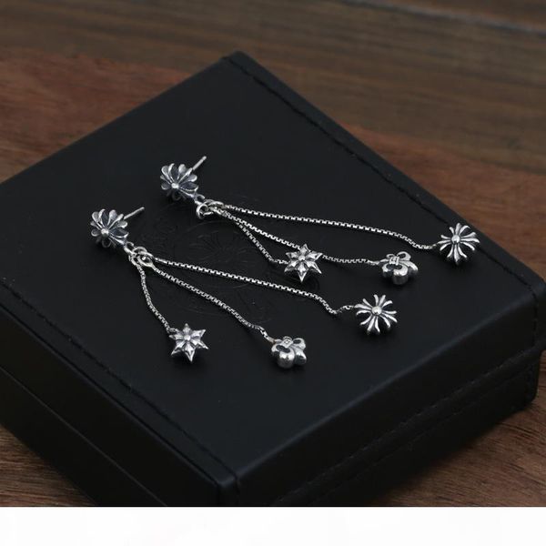 

brand new 925 sterling silver vintage american jewelry antique silver hand-made designer crosses tassels stud earrings for women, Golden;silver