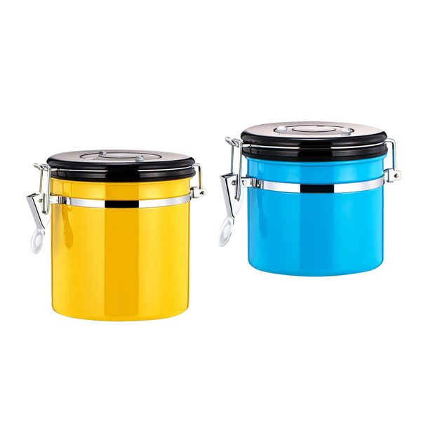 

2pcs герметичная кухня канистра кофе контейнер для хранения пот, нержавеющая сталь, 800мл, синий желтый