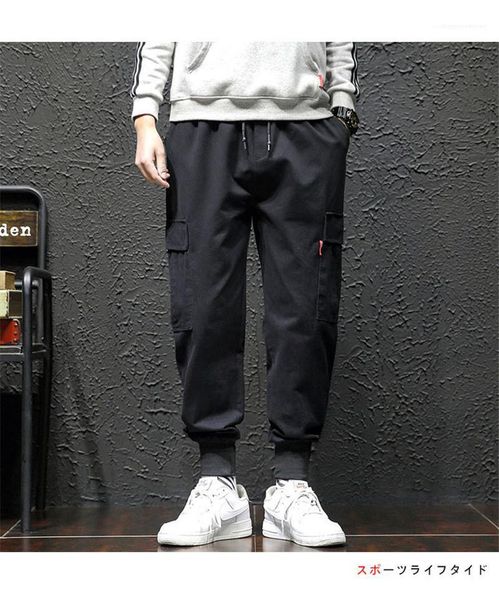 

casual designer pants fashion loose cargo ninth mens pants casual males clothing mens hip hop style, Black