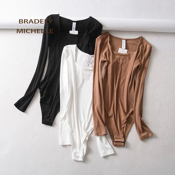 

bradely michelle 2020 women slim long sleeve cotton bodysuits with hidden button, Black;white