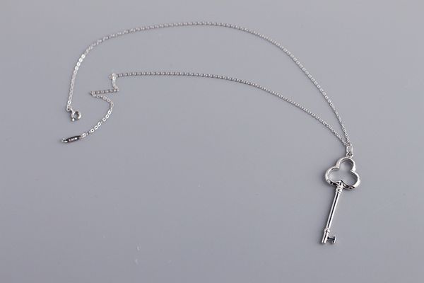 

925 sterling silver keys enamel necklace women forever love chain wedding party diamond hollow necklaces