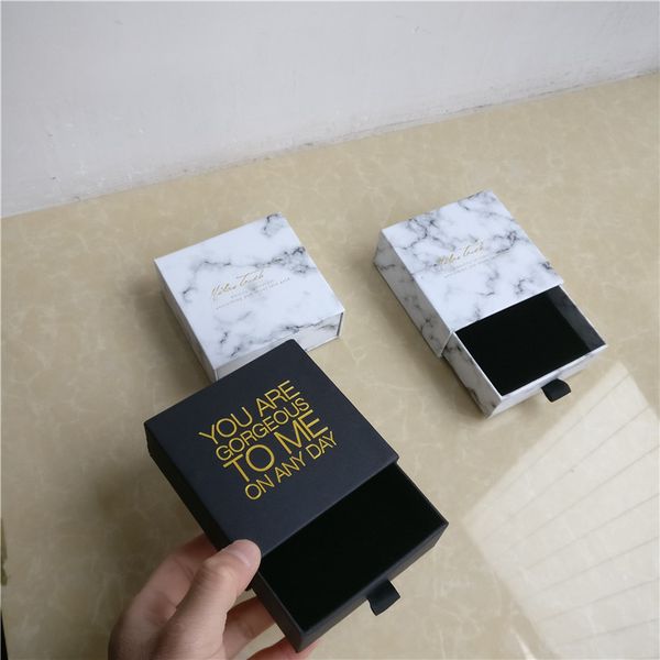 

100pcs/lot personalized logo paper jewelry box -black- custom gift packaging box with logo earrings ring necklace packaging box t200808, Black;white