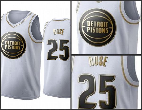 

detroit pistons derrick rose men golden nba edition white basketball jersey, Black