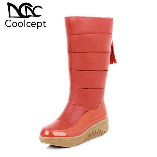 

coolcept winter plush fur down boots women keep warm wedges footwear cotton shoes women casual half short boots size 35-44, Black