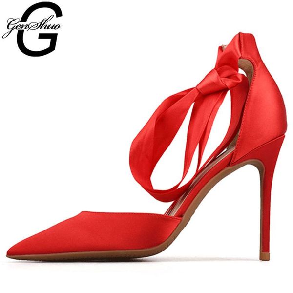

dress shoes genshuo high heels red pumps nude heel wedding black bridal estiletos mujer 2021 women stilettos