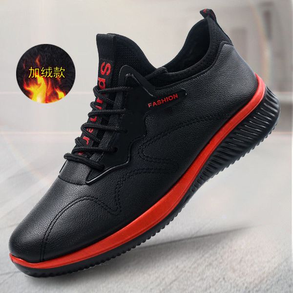 

2020 new men casual hiking boots fashion pu leather men shoes comfortable lace-up male flat boots winter waterproof sneaker, Black