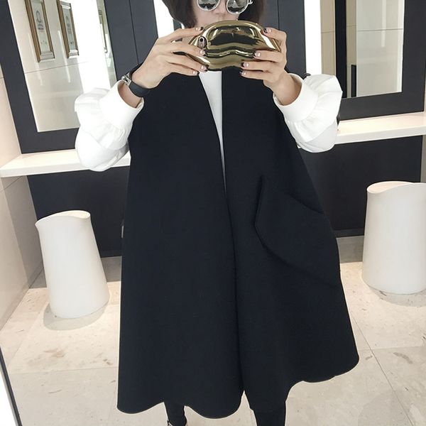 

women's vests oversized women black wool v neck vest korean style long sleeveless winter casual clothing, Black;white