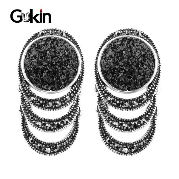 

gukin vintage luxury wedding earrings black broken stone accessories jewelry silver plated boho women fashion earrings 2020