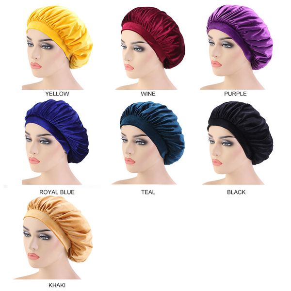 

muslim women wide velvet hair caps bonnet sleep turban hat cancer chemo beanies cap headwrap headwear hair accessories, Blue;gray