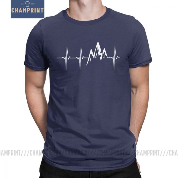 

mountain in my heartbeat t-shirt for men hiking walking t shirt climbing funny graphic tees crewneck 100% cotton clothes gift