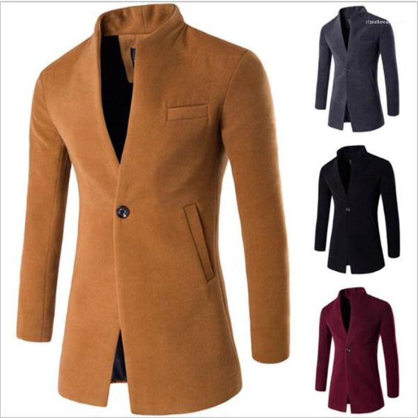 

color cardigan with one button long sleeve casual business mens designer coats autumn winter stand collar slim mens jackets solid, Black;brown