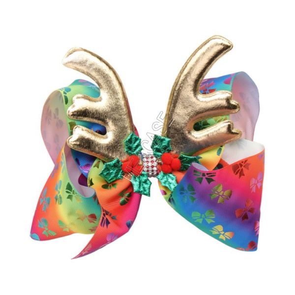 

6.7 inch jojo bow girls hair bows christmas golden antlers with diamond bow hairpin girl clippers kids hair clips hair accessories d92202, Slivery;white