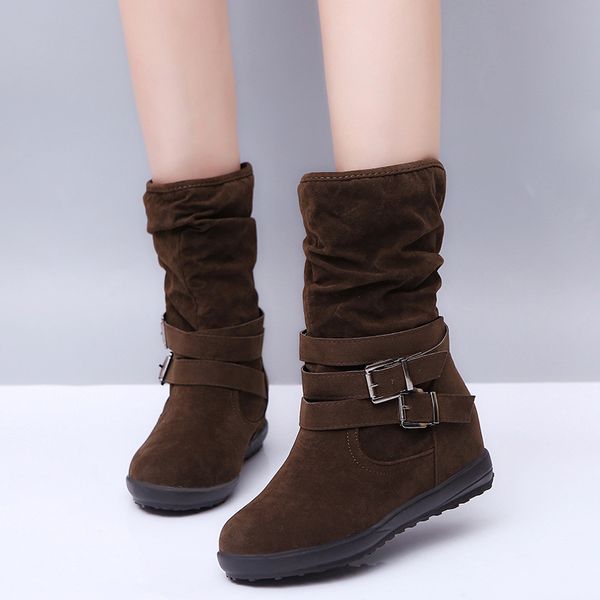 

женщины snow boots ботинки зима mid теленок плюшевые теплый повседневный женская пряжка ремешок плюс размер платформа женской мода обувь 202, Black
