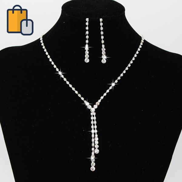 

crystal jewelry sets bridal bridesmaid wedding engagement jewelry sets rhinestone necklace earrings, Silver
