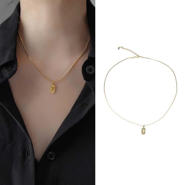 

hollow number charm necklaces geometric clavicle chain necklace for women titanium steel minimalist necklaces 1pc, Silver