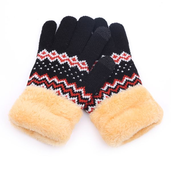 

winter women warm jacquard stretch knit gloves female plus plush magic accessories wool full finger gloves thicken mittens b45, Blue;gray