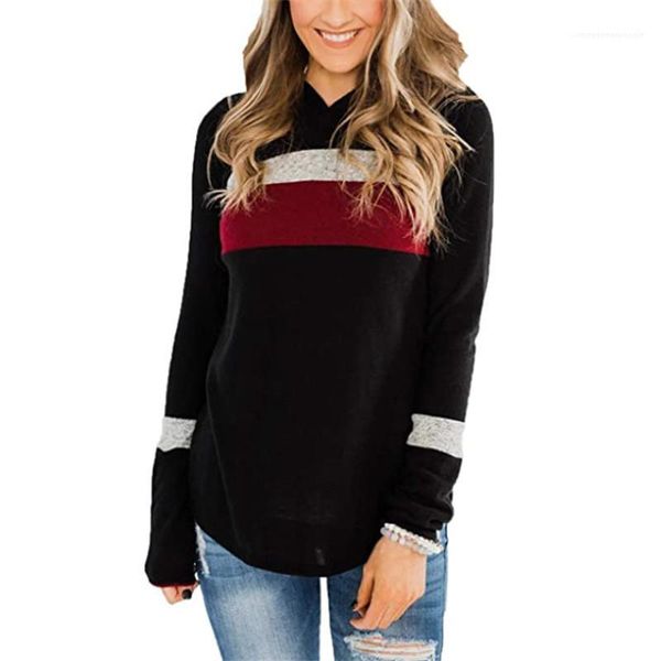 

neck loose sweatshirt fashion autumn new women pullover contrast color women hoodies casual long sleeve hooded v, Black