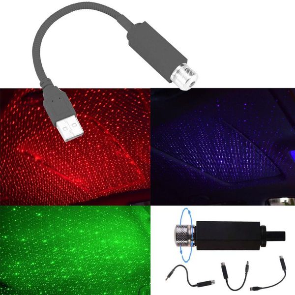 USB mini LED teto do carro estrela luz noturna projetor interior ambiente galáxia lâmpada ajustável vários efeitos de iluminação decoração