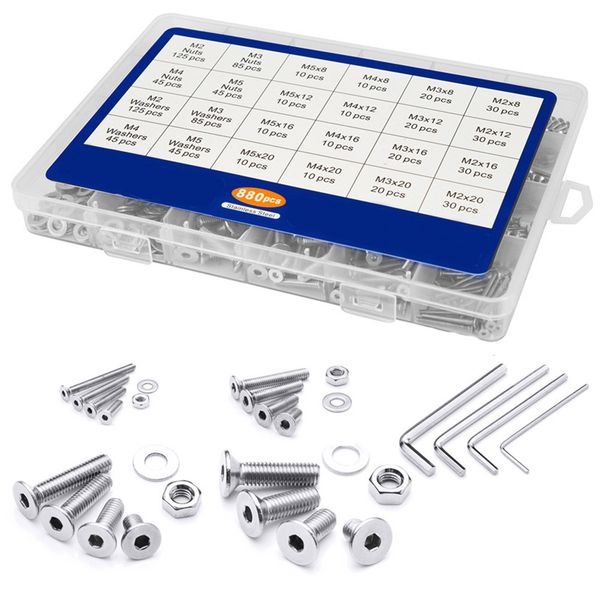 

880pcs bolt kit screw nuts hardware home with box hexagon socket stainless steel