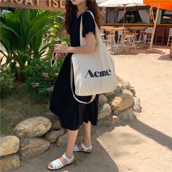

2020 new female bag small bag korean simple shoulder letter printed literary student casual canvas