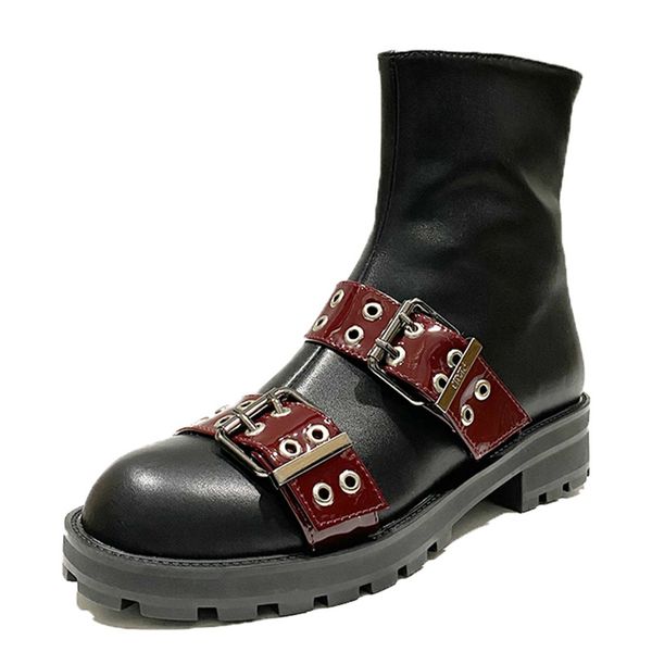 

кожа пряжки punk boots black голеностопного женщины boots вскользь botas feminina мотоцикл женская обувь осень зима обувь сапоги