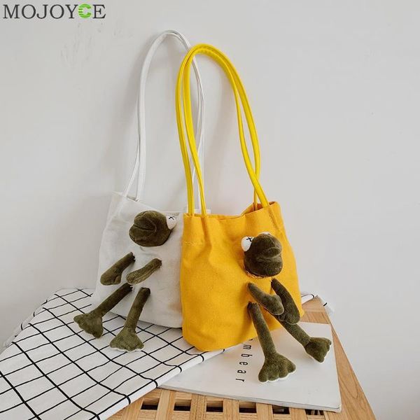 

creative design women handbag classic texture chic cartoon frog funny cute plush doll shoulder bag canvas daily totes