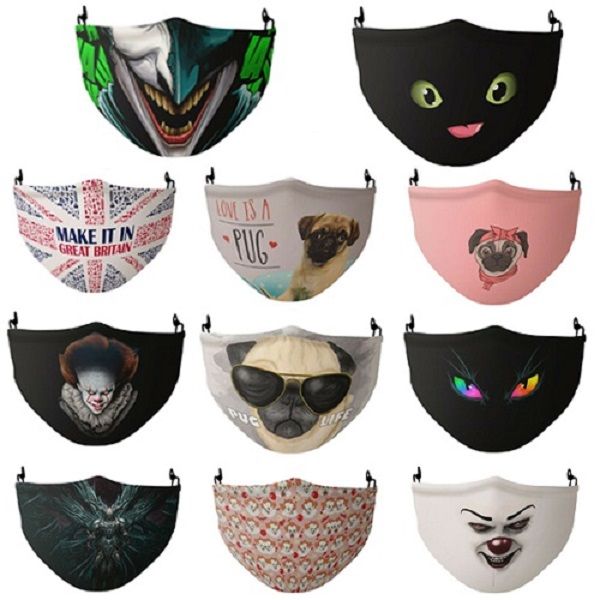

halloween selling mask personalized clown cartoon dog print protective adjustable ear belt dust and haze pluggable chip mask