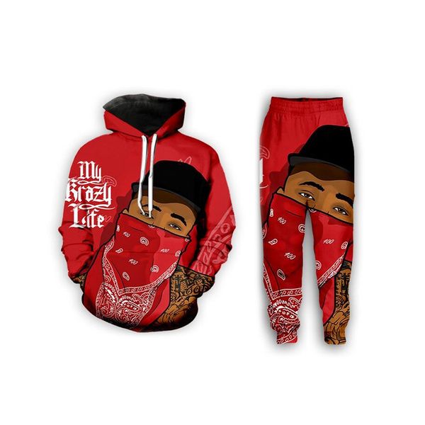 

new fashion men/womens blood gang funny 3d casual print hoodie+pants zx26, Gray