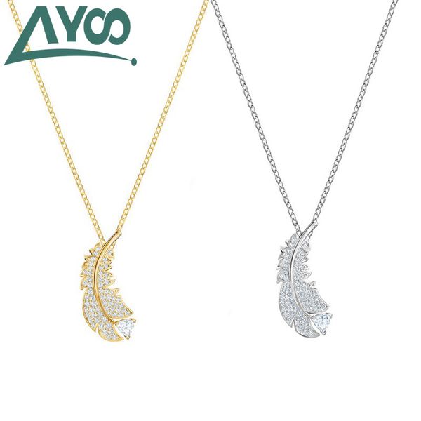 

ayooswa classic feather crystal pendant necklace gift, Silver