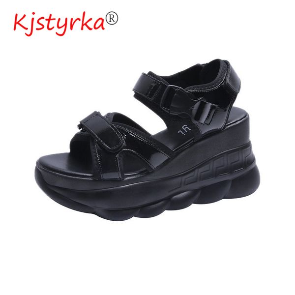 

kjstyrka women sandals 2020 open toed wedge cool platform breathable thick bottom women fashion summer shoes beach sandals, Black