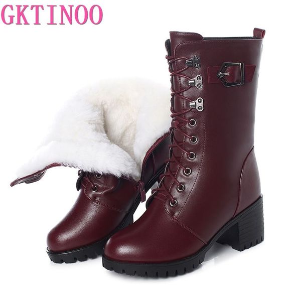 

gktinoo boots women genuine leather high-heeled large size motorcycle boots women new wool warm winter for, Black