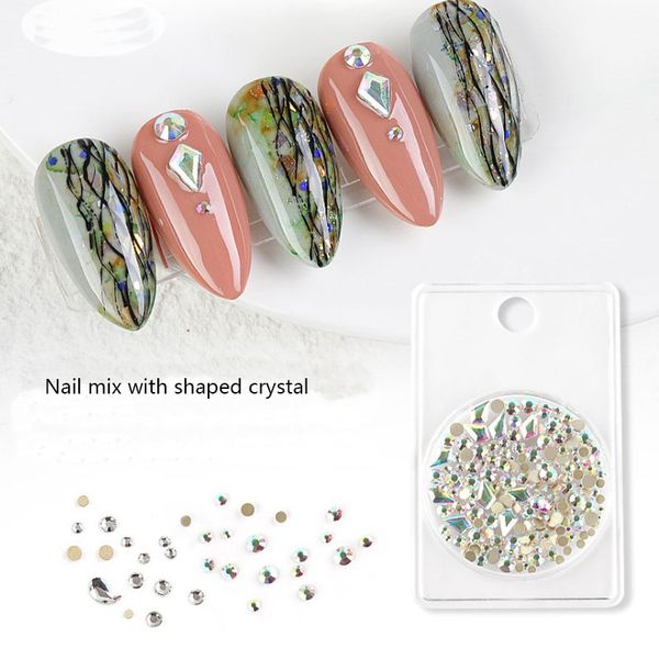 

1box alien crystal mixed rhinestones nail art decorations white ab sparkly stones manicure decorations gems f685, Silver;gold