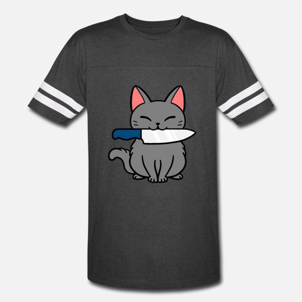 

cheerful cat with a knife t shirt men sunlight 100% cotton round neck pattern sunlight authentic spring autumn kawaii shirt