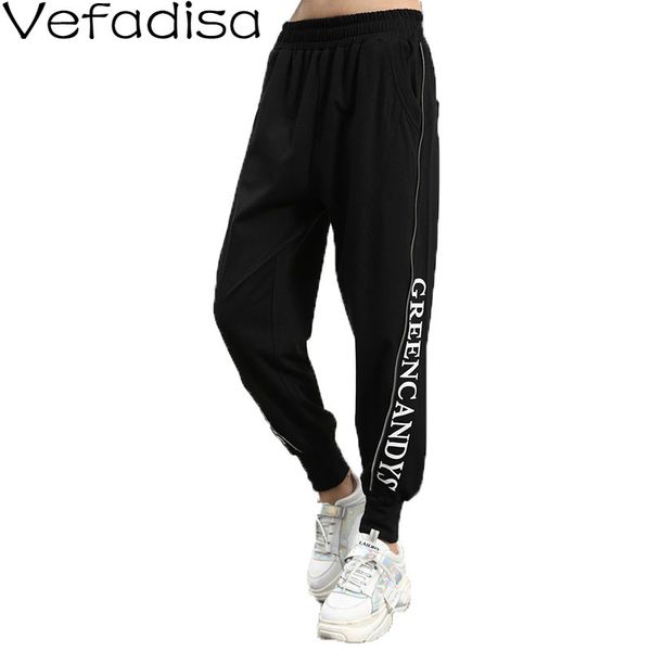 

women's pants & capris vefadisa black zipper decoration women 2021 autumn letter print straight casual full length qyf3601, Black;white