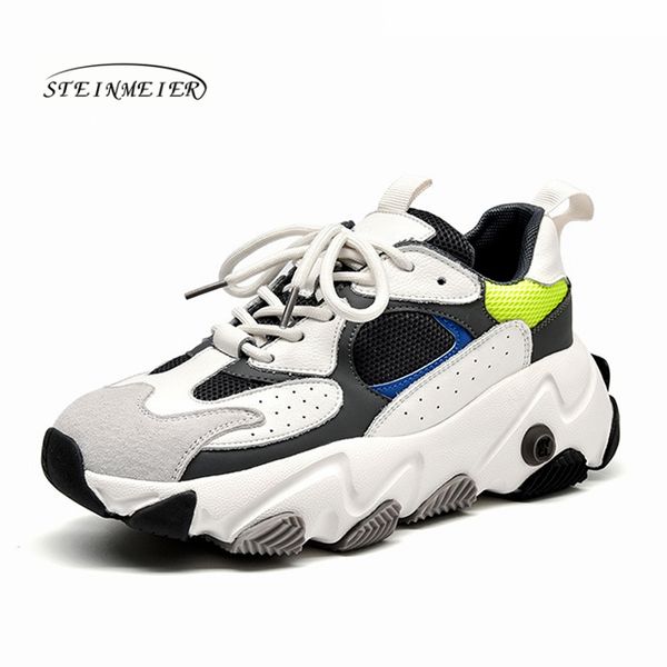 

steinmeier women sneakers genuine cow leather cross-tied retro platform wedge fashion flats shoes mixed colors handmade shoe, Black