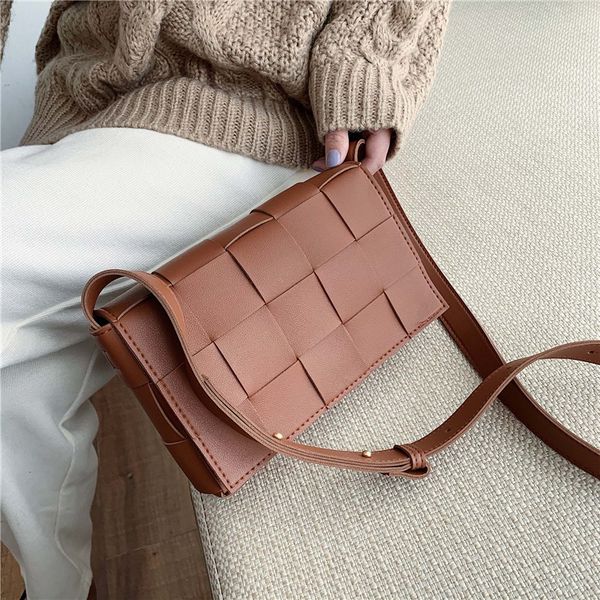 

weave pu leather crossbody bags for women 2020 solid color shoulder bag female handbags and purses lady travel bag