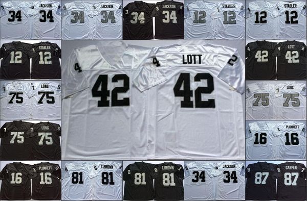

ncaa vintage 34 bo jackson 16 jim plunkett 12 ken stable 81 t.brown 42 ronnie lott 75 howie long black white stitched mens jersey