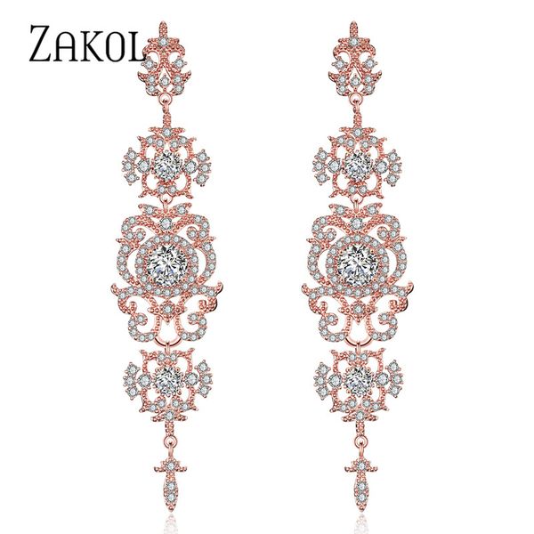 

zakol luxury cz zirconia crystal long drop earrings for women fashion bridal wedding earrings jewelry fsep2311, Silver