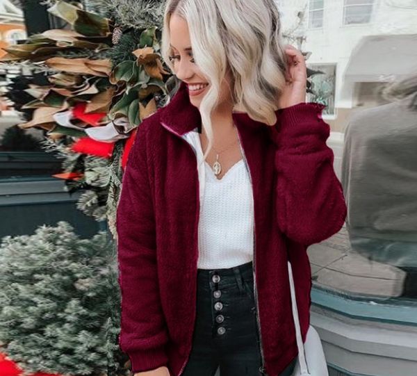 

plus size jacket women new arrival fashion warm fluffy sweatshirt winter zipper casual outwear coat abrigos mujer invierno 2019, Black;brown