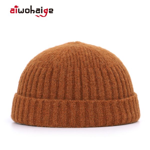 

2020 new winter wool brimless hats hip hop beanie skullcap street knitted hat melon cap men warm sailor cap, Blue;gray