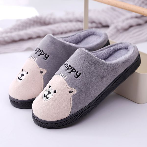 

dropshipping men winter home slippers cartoon bear shoes soft winter warm house slippers indoor bedroom lovers couples, Black